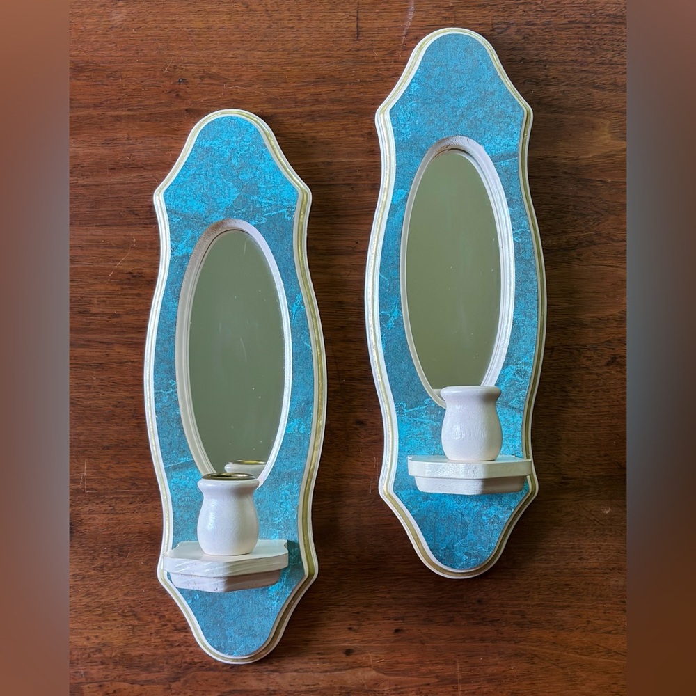 Vintage wooden mirror wall sconces